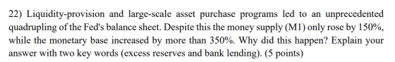 22) Liquidity-provision and large-scale asset purchase programs led to an unprecedented quadrupling of the Feds balance shee