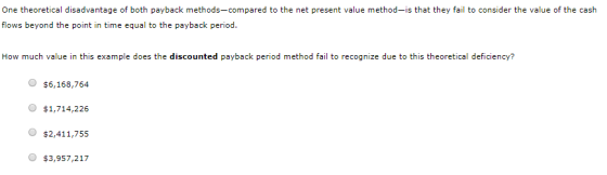 One theoretical disadvantage of both payback methods-compared to the net present value method-is that they fail to consider t