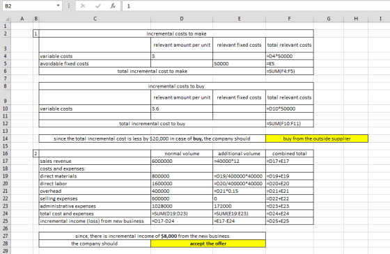 1 x fc 1 ДА В D E F G H I incremental costs to make relevant amount per unit relevant fixed costs variable costs avoidable fi