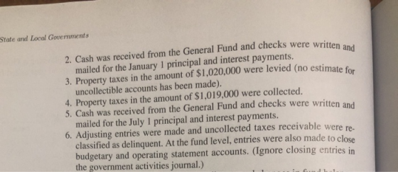 State and Local Governments 2. Cash was receaved frmd and checks were writen mailed for the January 1 principal and interest