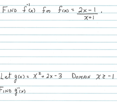 Fino f(x) for f(x) = 2x-1 7+1 Let g(x) = X?+ 2x - 3 DOMAIN X2 - Find g(x)