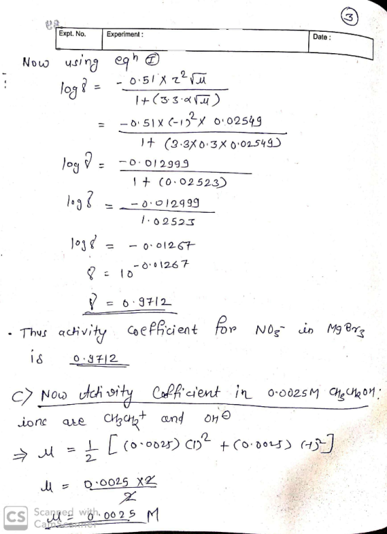 Expt. No. Experiment Date Now using egh 0.51X2 leg= 0.51x (10 02549 (2.3x0.3xo 02549) O O 2999 (O O25 23) -0.012999 /o2523 o