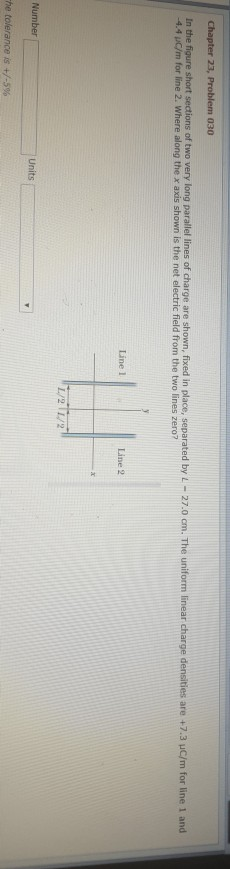 Chapter 23, Problem 030 In the figure short sections of two very long parallel lines of charge are shown, fixed in place, sep