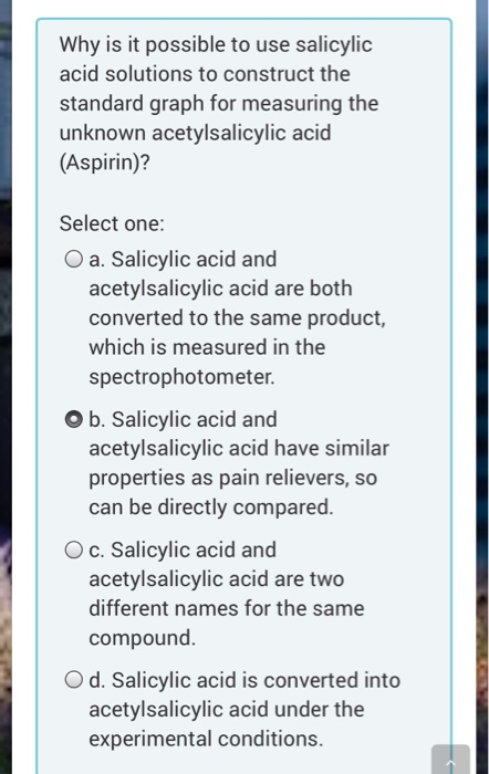 Why is it possible to use salicylic acid solutions to construct the standard graph for measuring the unknown acetylsalicylic