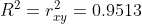 R^2=r^2_{xy}= 0.9513
