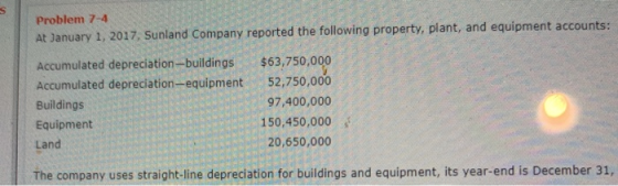 Problem 7-4 At January 1, 2017, Sunland Company reported the following property, plant, and equipment accounts: Accumulated d