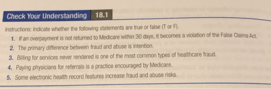 Check Your Understanding 18.1 Instructions: Indicate whether the following statements are true or false (T or F). 1. If an ov