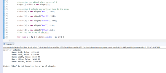 //creating the widget class array of 5 173 174 175 176 Widget widArrnew Widget[5]; //creating 5 objects and putting them in t
