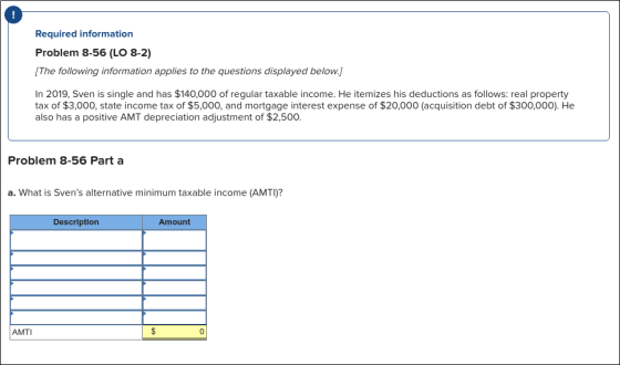Required information Problem 8-56 (LO 8-2) (The following information applies to the questions displayed below.) In 2019, Sve