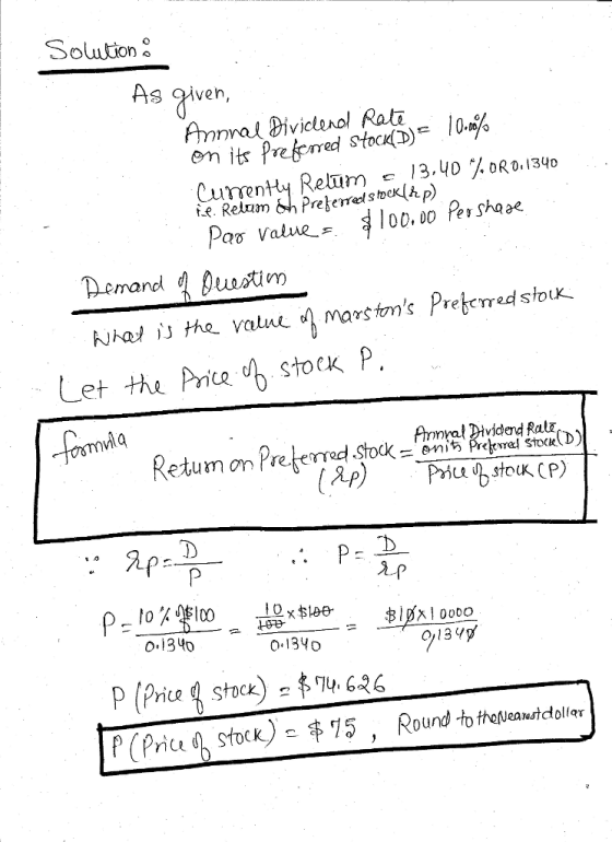 Solution Asver, 3.40 %ORD,13% Demand Qusstim Let the Prie stock P. vila Return on Prekmed stock =Amin, rividendsatr(D) Je. P (price g stock) 74646 earstollar