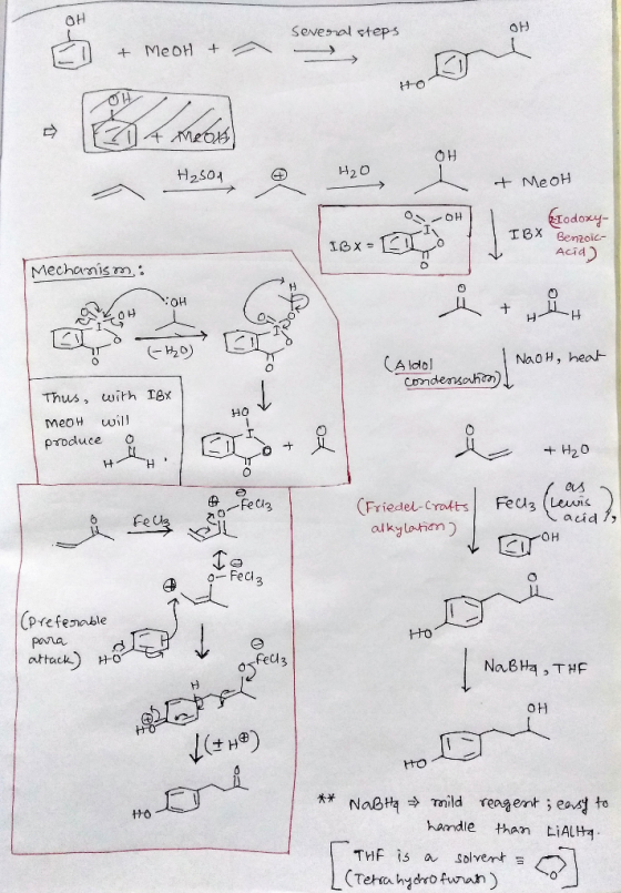 Several steps OH 1 + MeOH + Ho H₂SO4 H20 a Hasoy @ Ho + MeOH OH Todowy IB x = 1 IBX Benzoic- Acid) Mechanism: NOH LOT-19 NaOH