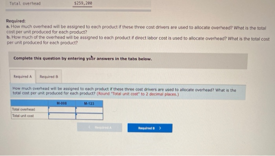Total overhead $259,200 Required: a. How much overhead will be assigned to each product if these three cost drivers are used