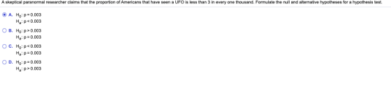 A skeptical paranormal researcher claims that the proportion of Americans that have seen a UFO is less than 3 in every one th