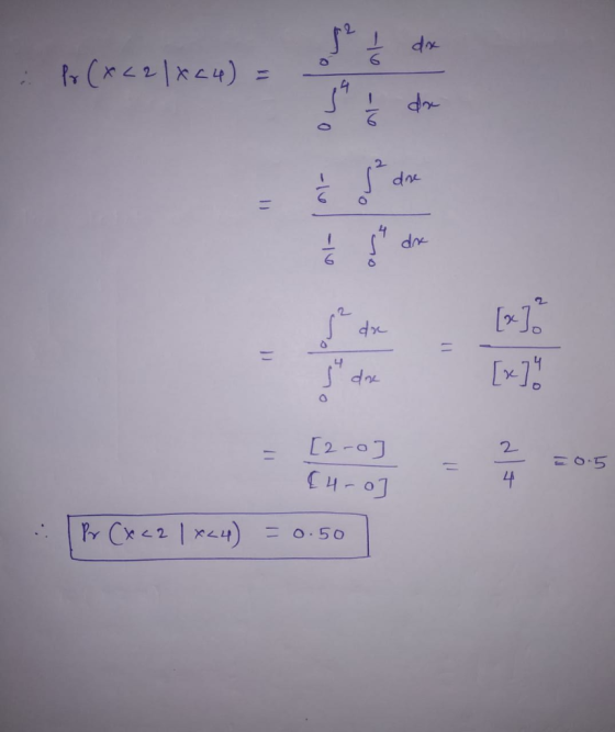 Pr (x<21824) = - dono [2-o] {4-o] Pr (x < 2 | x<4) = 0.50