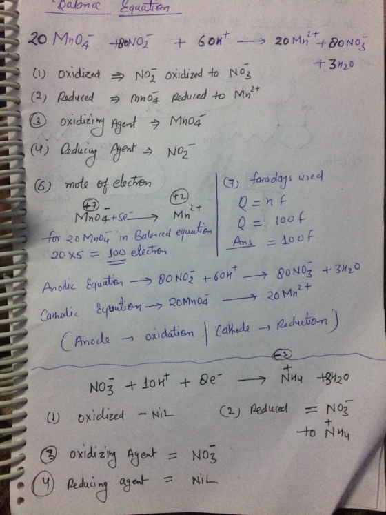 Balance Equation 27 20 MnO 4 TONO & Gout - 2017 + + dono (1) oxidized - Noz oxidized to No +3720 . (2) Reduced mnog peduced t
