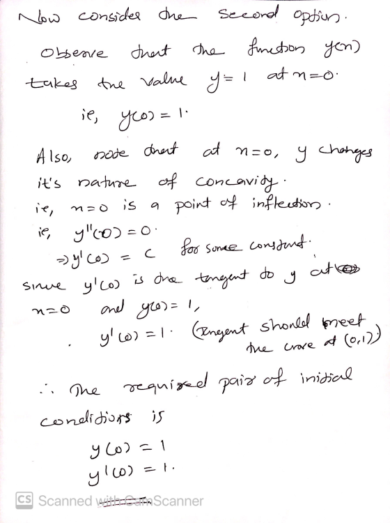 low consider the the second options. obsence thert the function yen) at n=o. takes the value = 1 node dnet ie, yeos el Also,