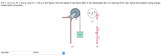 If R = 12.3 cm, M = 612 g, and m = 145 g in the fi