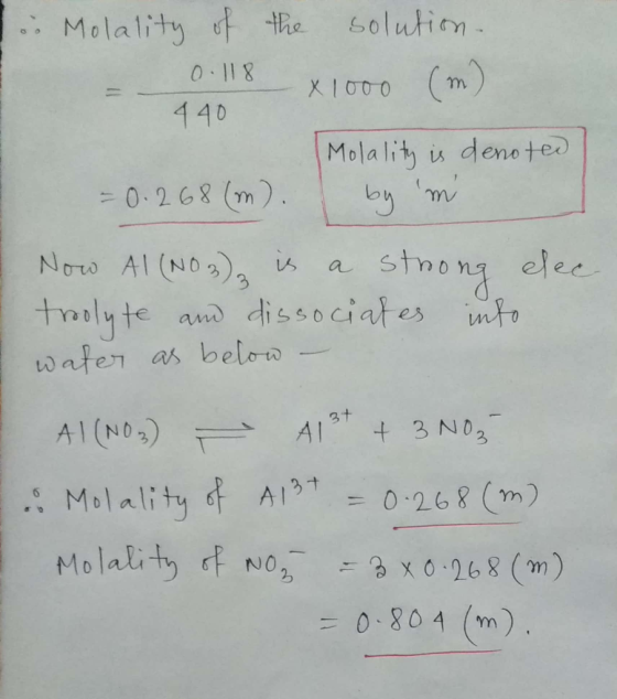 0 118 Molalit u deno te No Al (NO wafen as belor 3ナ Mblali A13+ = 0.268(m) 3X0 268) = 0.801 (m).