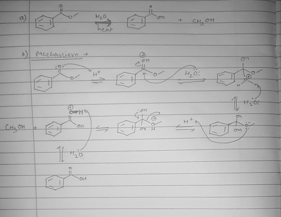 a) H₂O Cheon heat b) Mechanism H₂O: A 11 Hior H6 •อๆ CH, OH + e on -OH