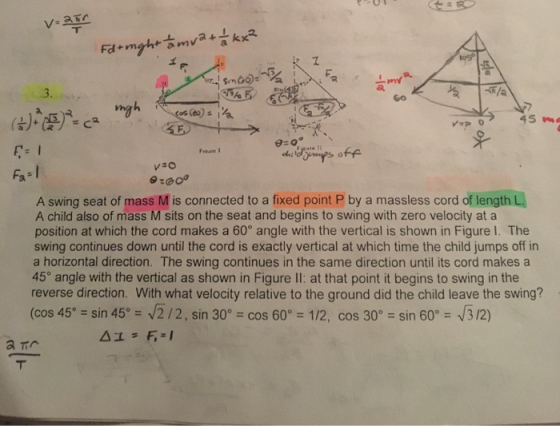 v-ar 지거 부+ 단시우+4bu+pg tose Fa 3. Go cos Ceo) 4F 45 ma ue FaureI Fa 1 A swing seat of mass M is connected to a fixed point P b