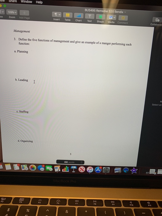 ew Share Window Help Sv 125% Zoom T Insert Add Page E Table BUS495 Remedial S20 Bendix T Text Shape Media Comment ... Chart G