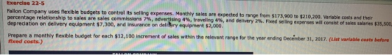 Exercise 22-5 Fallon Company uses flexible budgets to control its selling expenses. Monthly sales are expected to range from