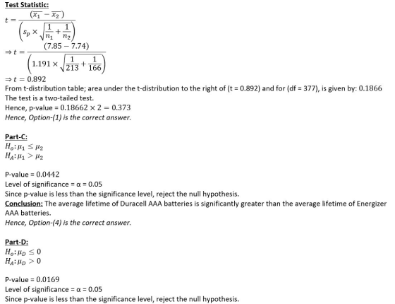 Test Statistic: (x1 - x2) t= 1 1 vn N (7.85 - 7.74) =t=- X + (1.191 x 17 V 21 =t= 0.892 From t-distribution table; area under