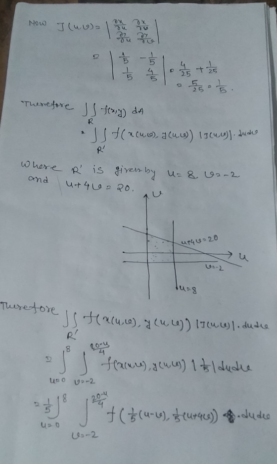 Mow DX ox I (uu) ou by $ -5 놈 놈 25 + 25 555 25 Therefore sex,y) da R • Jtlacue, acum) is cucu). Judne R where R is givers by
