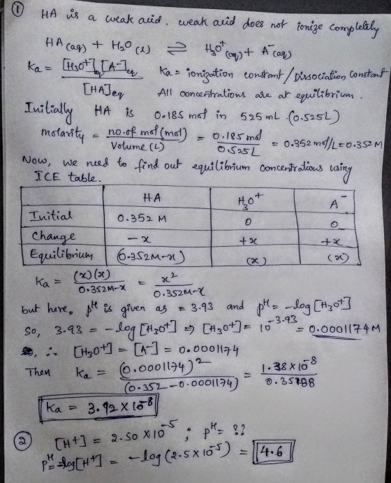 HA Copy+ A caq, HA is a weak and weak and does not conize completely cag) + H₂O (d) 2 Hot Ka = [H264] [Alex +7 [A] Ka Kao ion