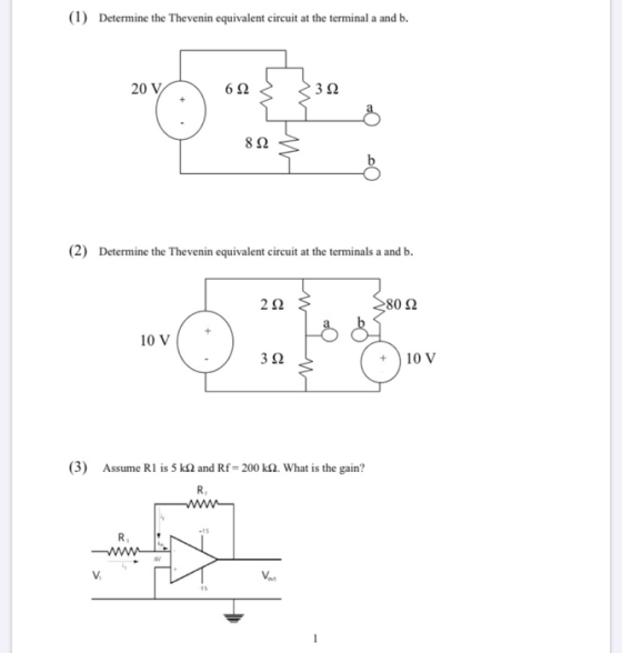 (1) Determine the Thevenin equivalent circuit at the terminal a and b. 3 3322 8223 (2) Determine the Thevenin equivalent circ