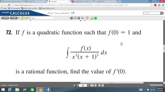If f is a quadratic function such that f(0) = 1 an