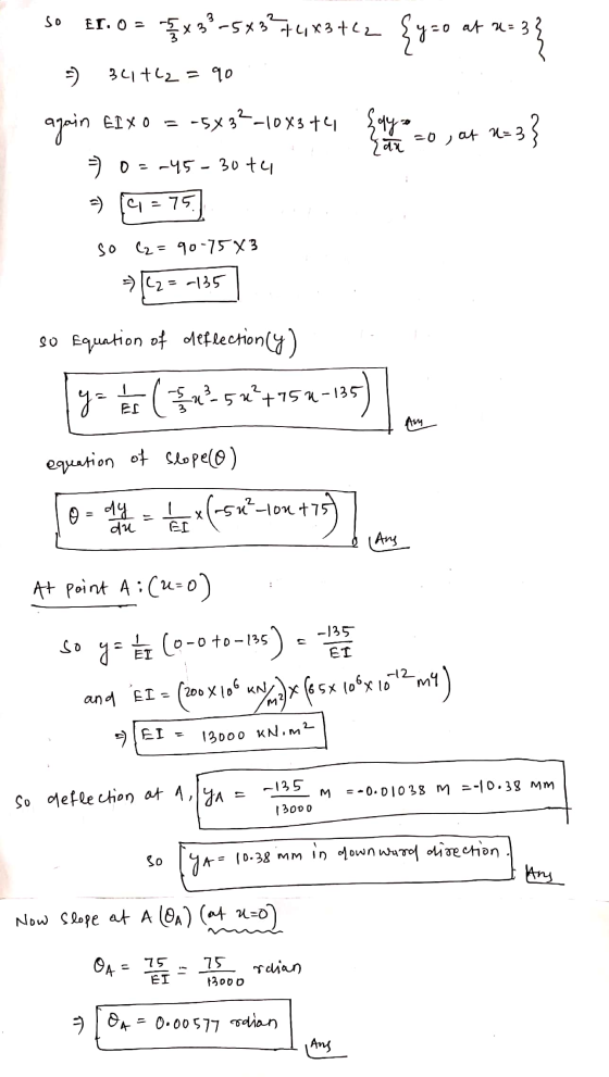 3 so EL. O = och} text axs - exter 20 at 2 = 3 =) olo =2tl28 again EIXO = -5832-108374 {ayo x=3} =0, at u=3 Yax o -45-30th ->