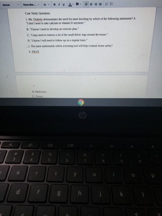 • Times New ... . #TUAAEE E EE Case Study Questions 1. Ms. Doherty demonstrates the need for more teaching by which of the fo