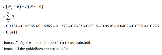P(N, 56)=P(N <10) 10 n=1 = 0.1131+0.16965+0.16965 +0.1272 +0.0435+0.0715+0.0536+0.0402 +0.0301+0.0226 = 0.8411 Hence, P(N, 36