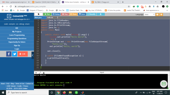 M Inbox - gurkaranpreet.singh.me x C Question 1[JAVA] Add A Method X Online Java Compiler - online ed x C My Q&A | Chegg.com
