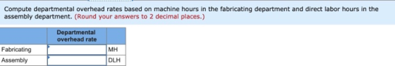 Compute departmental overhead rates based on machine hours in the fabricating department and direct labor hours in the assemb