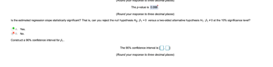 Round your response to Inice decimal places) The p-value is 0.088 (Round your response to three decimal places) Is the estima