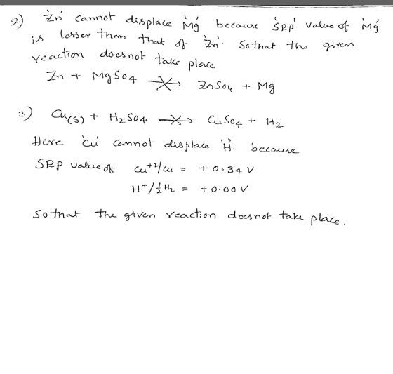 ZrCannot displace Ma becaue spp value f My lerser Than -thak Sothat th given Yeaction does not take plate Z MaSo4 2nSou Mg Cu