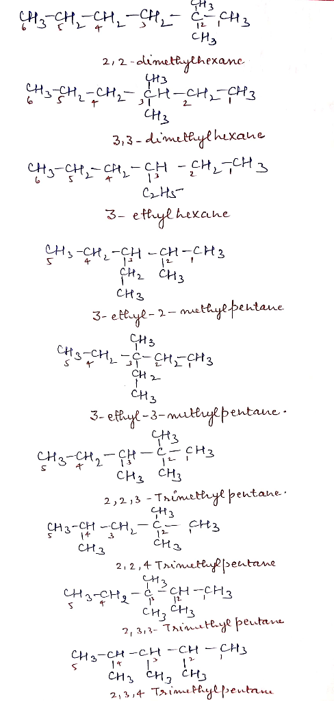 HHCHSH,- CH3 2,2-dimettythexane CHCHCHCH-CHCH3 3,3-dametyehexane CzHs 3- etfylhexane CCH-CHCH-CH3 CHCH3 CH3 3- ettye-2-mettye