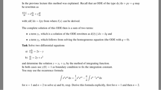 In the previous lecture this method was explained. Recall that an ODE of the type dy/dr+py be rewritten as may 讐-劘塭 dr with y
