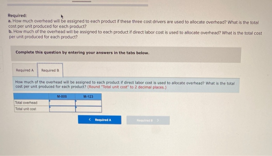 Required: a. How much overhead will be assigned to each product if these three cost drivers are used to allocate overhead? Wh