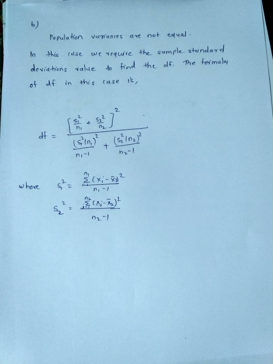 Population variances are not equal. the the sample standard df. The formula In this case we require deviations value to find