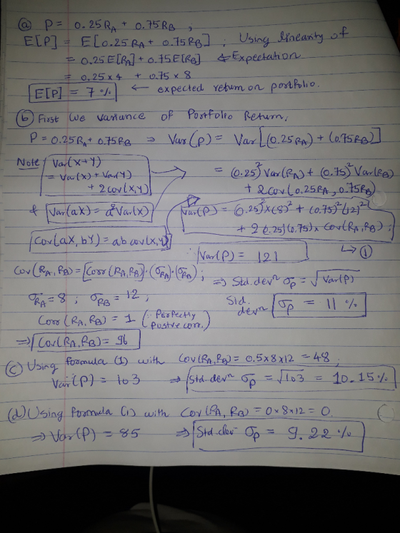 P0.25 RA 0.75 RA ELo.25 PAt 015 Le 0.25 E[ ot5EI Using Liaeanty of 4Expectahion ELP] + o15 x 8 expected Yebum on O25x 4 pothl