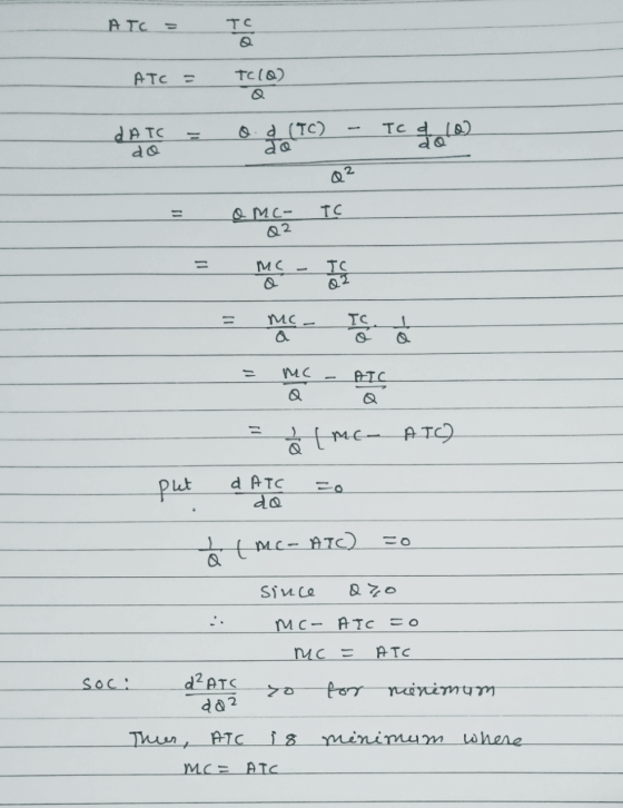 ATC = TC ATC = T(Q) DATO . o. d (Ic) - Tcd la) O MC- 02 să t mc- AIC d ATC to put d do ATC do se to tmc- ATC) so Since Q7o .