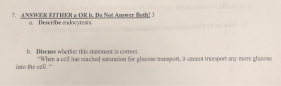 7. ANSWER EITHER a OR b. Do Not Answer Both! 3 a. Describe endocytosis. b. Discuss whether this statement is correct. When a