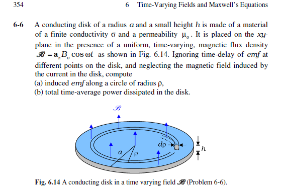354 6 Time-Varying Fields and Maxwells Equations 6-6 A conducting disk of a radius a and a small height h is made of a mater