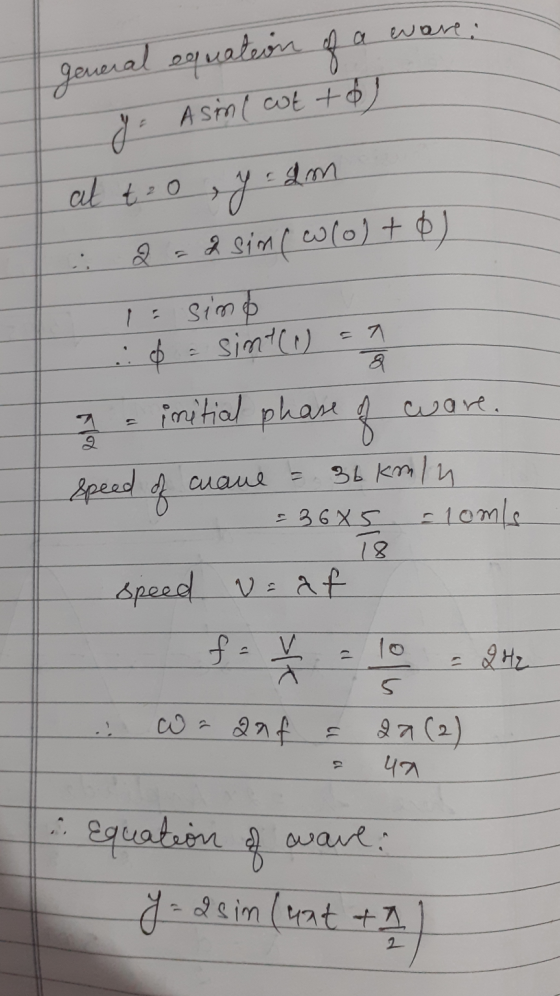 a ware: cam at t 20 general equation of a g. A sime cotto) ey & Sim ( W (0) + D) sime = simt() = 7 initial phase of ware. ra