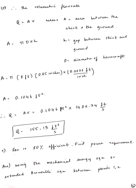 (6) : The volumchic flowrate Q = AV where A = area between the skirto the ground. A: h = TDXL gap between skirt and ground -