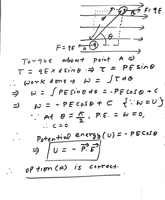 DATE= Torque about point A =) TaqEx d sino => I = Pesino .: work dones we stao = w: Spesino de : -PECOSO +C -) w = - PECOSB +