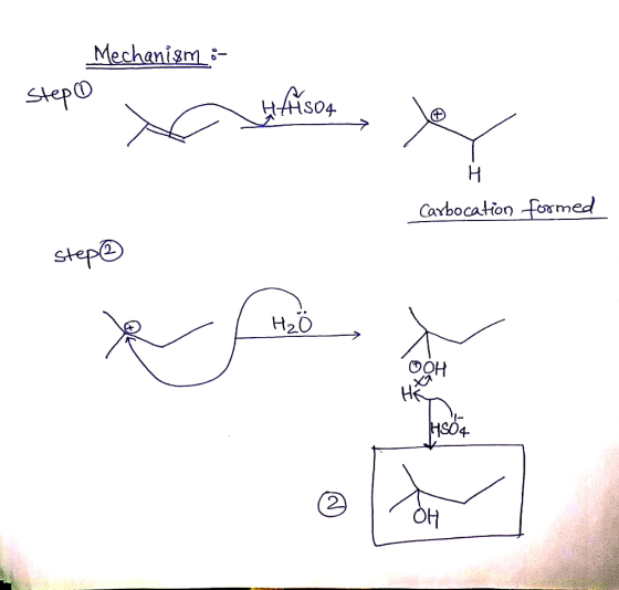 Mechanism stepD Н Caxbocation formed step H20 на HSO4 OH